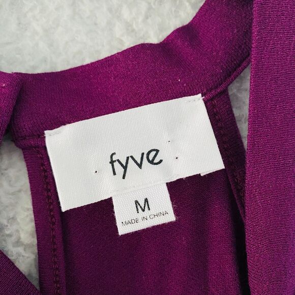 Fyve Purple Tank Top Halter Keyhole Front Size M Button Closure Stretch - Picture 3 of 9
